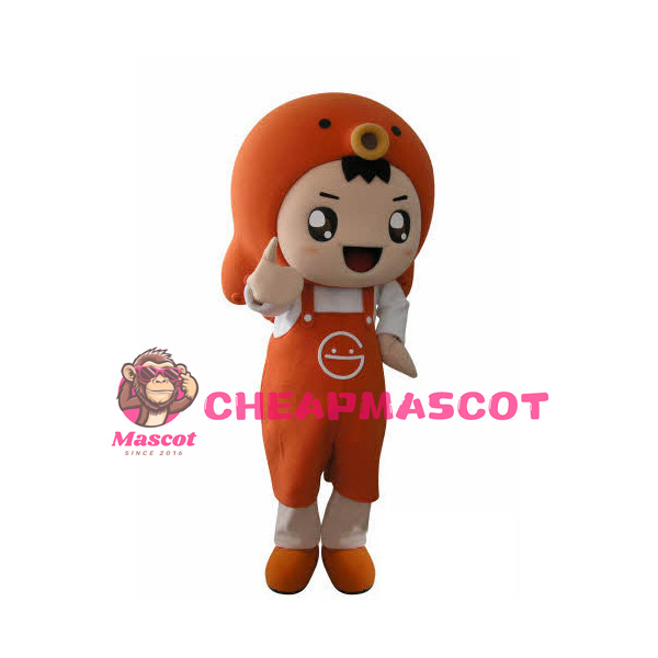Smiling Cartoon Orange Octopus Girl Mascot Costume