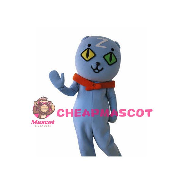 Cartoon Double Pupil Blue Cat Mascot Adult Costume
