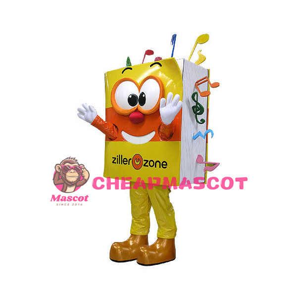 Adult Cartoon Yellow Book With Colorful Musical Notes Mascot Costume