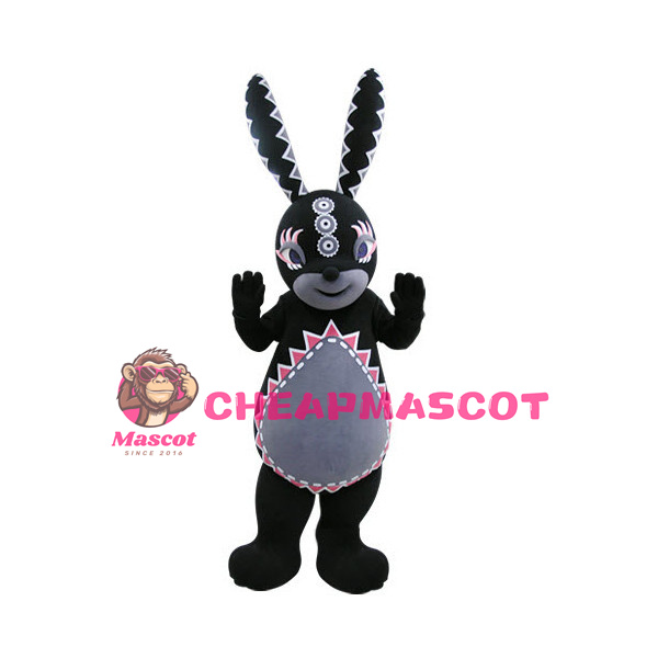 Black Long Eared Rabbit Cartoon Mascot Adult Costume