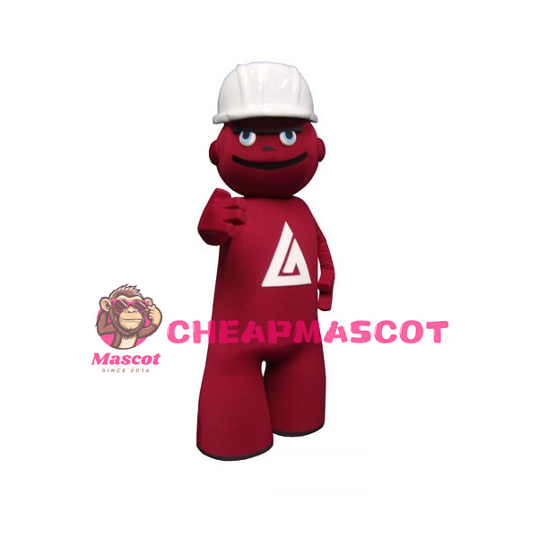 Red Puppet Wearing Hard Hat Cartoon Mascot Adult Costume