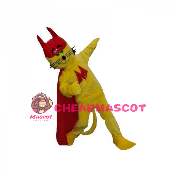 Superhero Yellow Cat Mascot Adult Costume