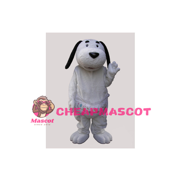 White Dog Wearing A Diaper Mascot Adult Costume