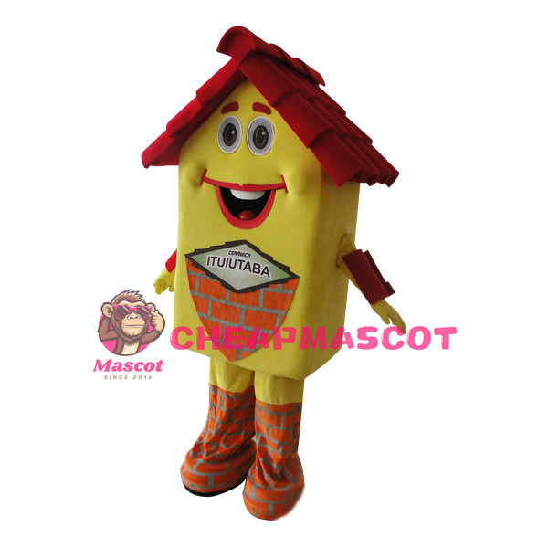 Adult Size Red & Yellow House Cartoon Mascot Costume