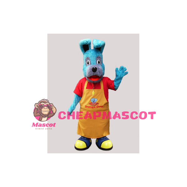 Blue Dog Wearing Apron Mascot Adult Costume