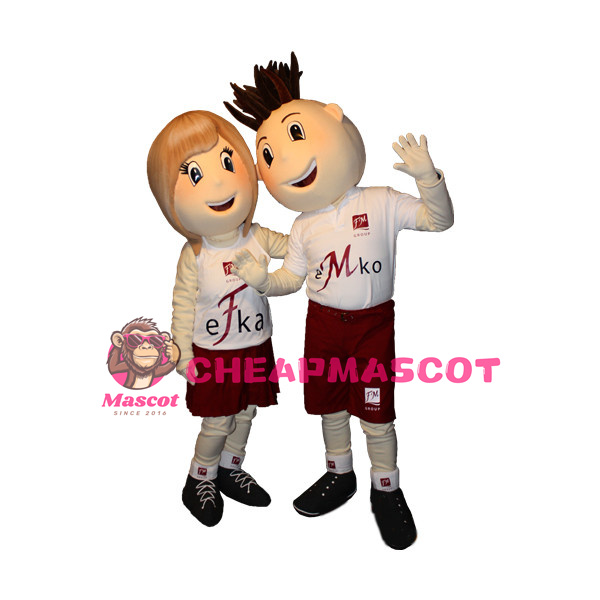Brown Hair Boy & Yellow Hair Girl Mascot Costume Couple Suit