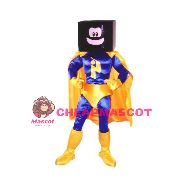 Black Square-faced Superhero Mascot Costume 