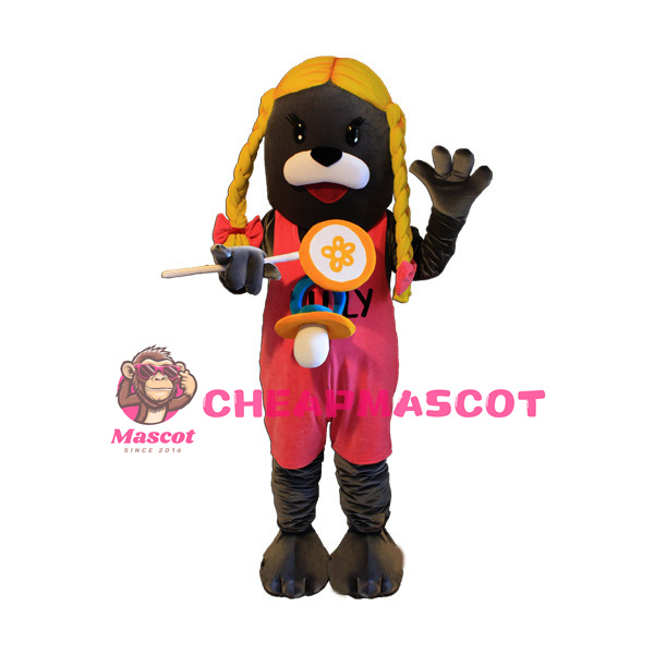 Black Bear With Braids Mascot Adult Costume 