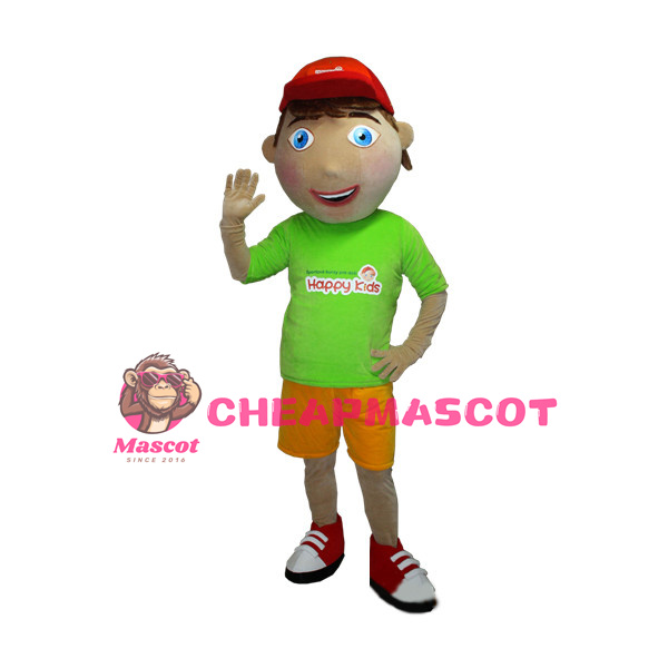 Shy Boy Wearing Red Peaked Cap Mascot Adult Costume 