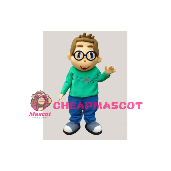 Boy With Glasses Mascot Adult Costume 