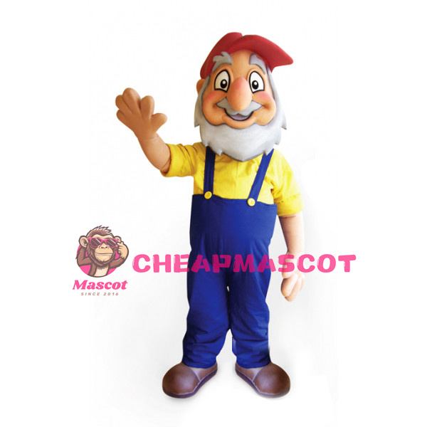 Friendly Senior Man Wearing A Red Peaked Cap Mascot Costume 
