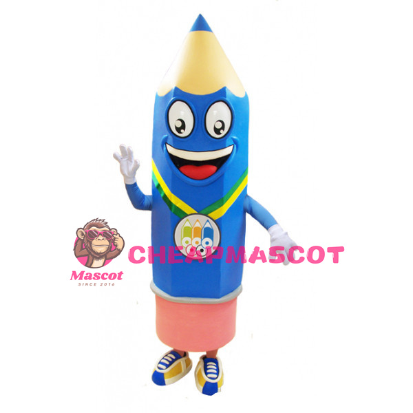 Smiling Cartoon Blue Pencil Mascot Adult Costume