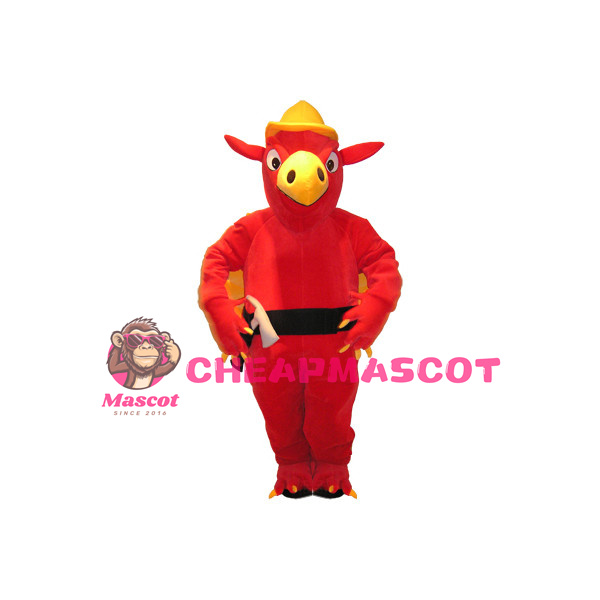 Red Eagle With A Yellow Hard Hat And A Hammer Mascot Adult Costume