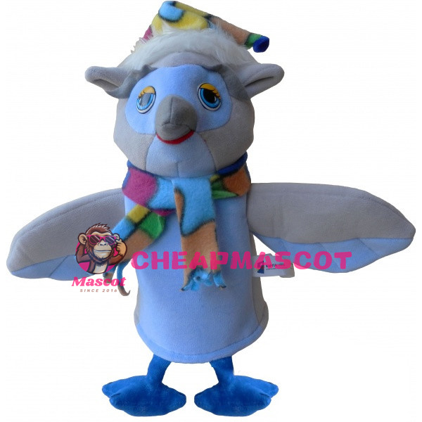 Khaki & White Owl Wearing Scarf Mascot Adult Costume