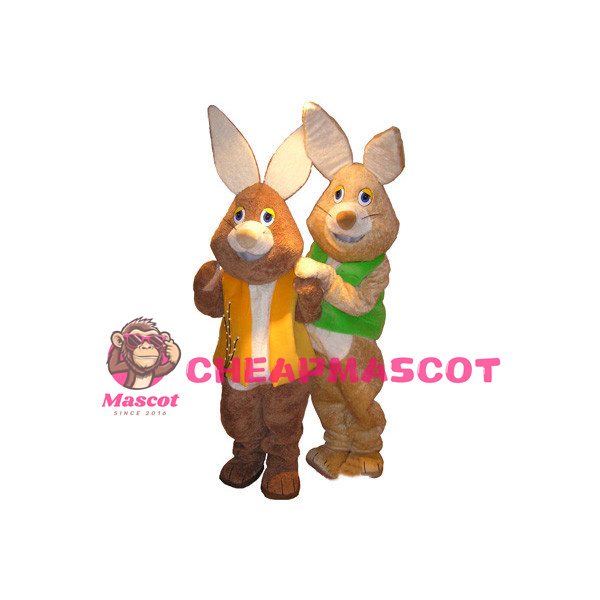 Adult Plush Khaki Rabbit & Brown Rabbit Mascot Costume