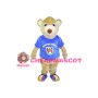 Khaki Bear Wearing Blue Short Sleeves Mascot Adult Costume
