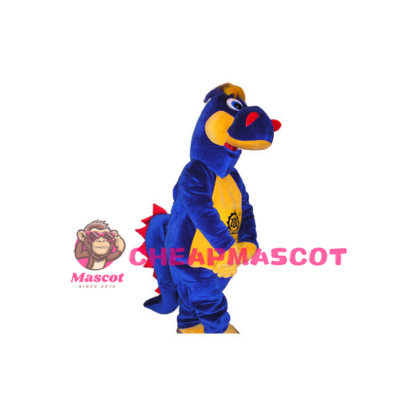 Blue & Yellow Dinosaur Mascot Adult Costume