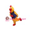 Yellow Rooster In Blue Vest Mascot Costume