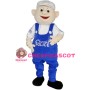 Boy In White Hat And Blue Overalls Mascot Costume 