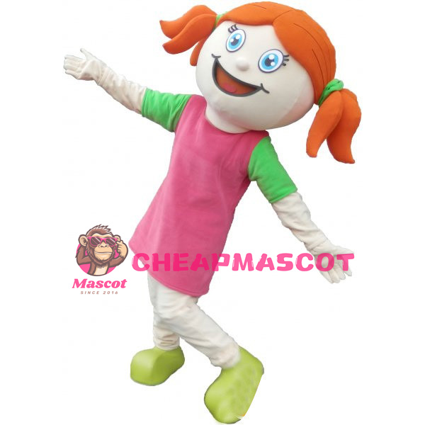 Little Girl In Pink Dress Mascot Adult Costume 