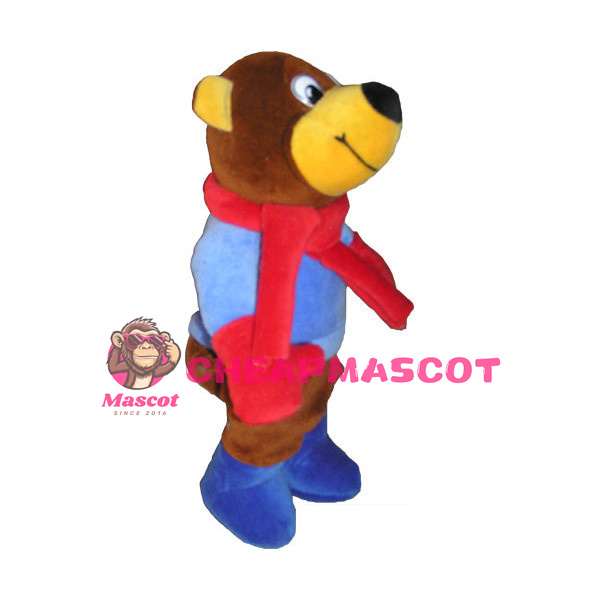 Brown Bear Wearing Red Scarf Mascot Costume