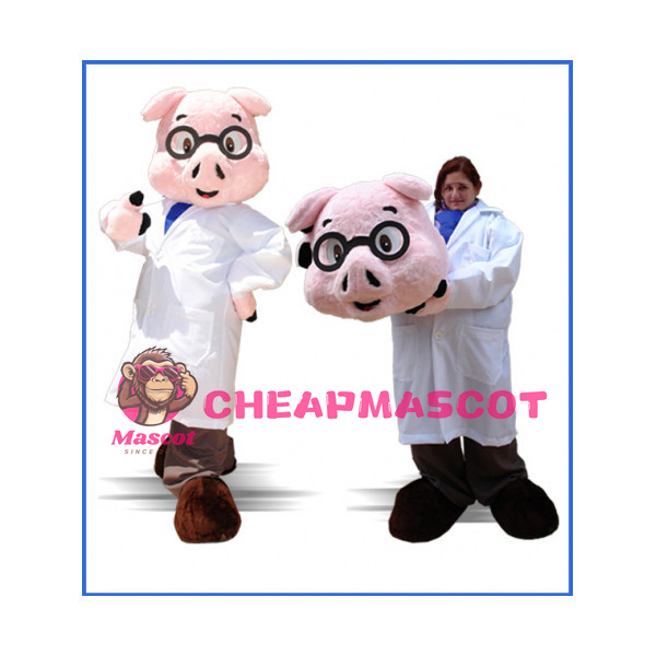 Adult Plush Pink Pig With Glasses Mascot Costume