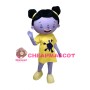 Adult Purple Girl In Yellow Dress Mascot Costume