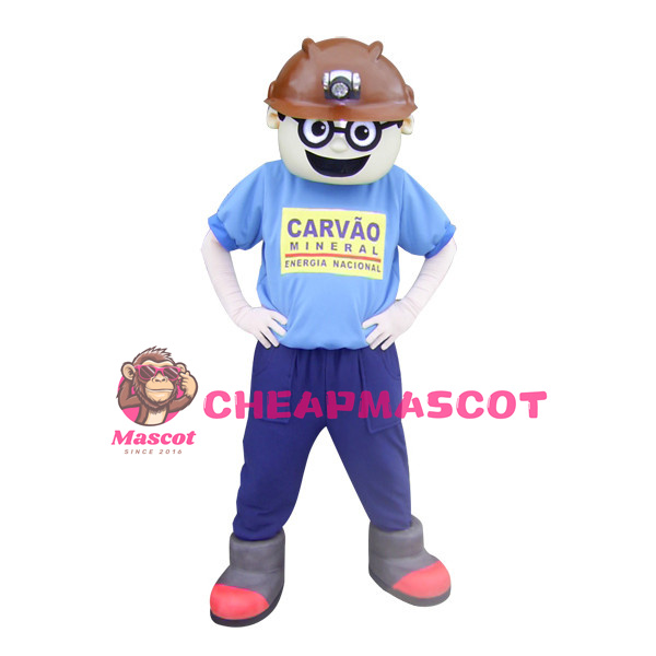 Miner With Glasses Mascot Costume