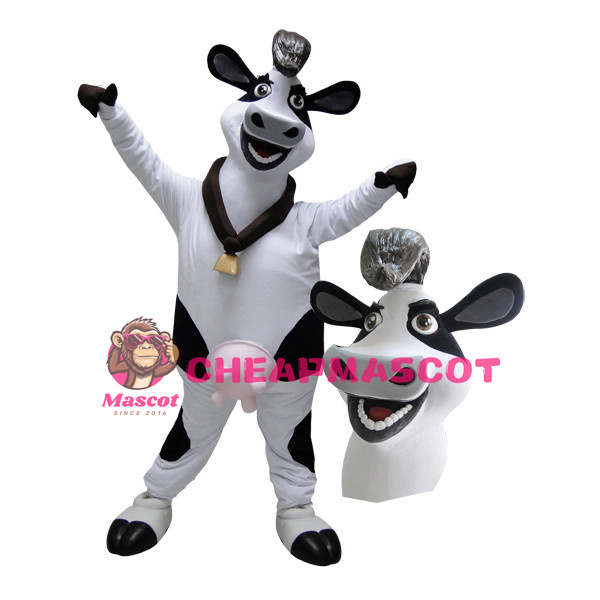 Smiling Cow With Bell On Neck Mascot Adult Costume 