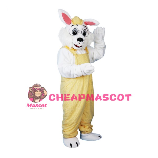 Scholar Rabbit Wearing Yellow Overalls Mascot Costume