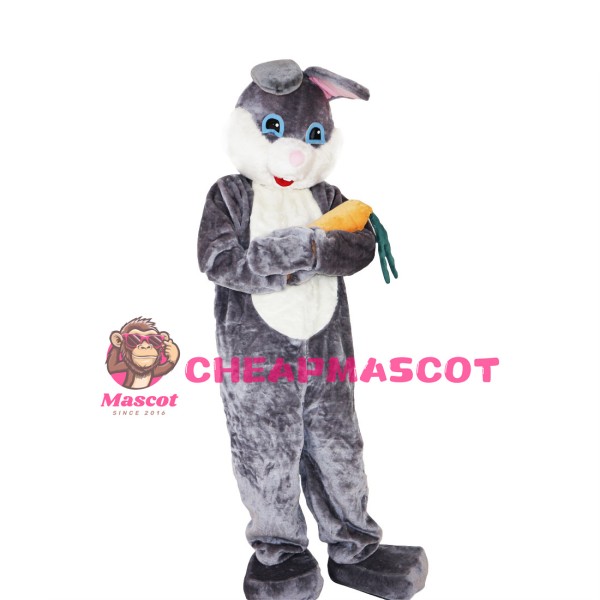 Grey Rabbit Eating Carrot Mascot Costume