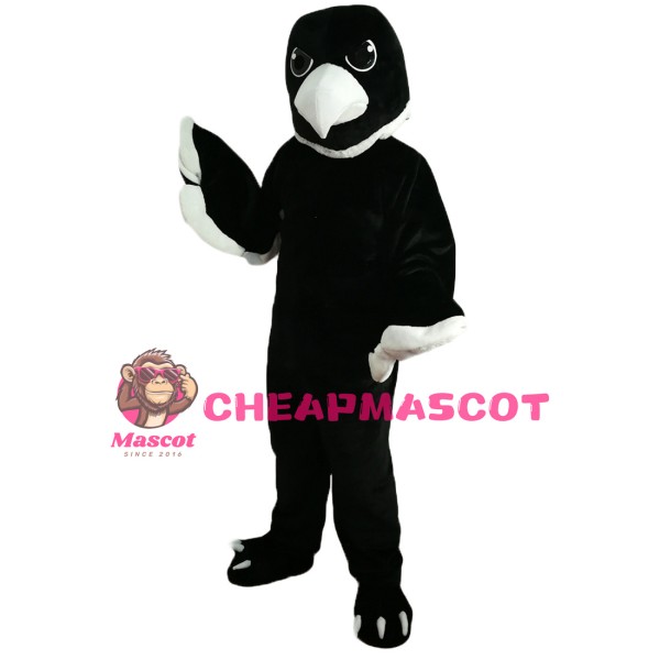 All Black Bird With White Beak Mascot Costume