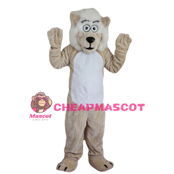 Khaki Lion With White Mane Mascot Costume