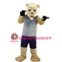 Adult Lion Wearing Gray Vest Mascot Costume