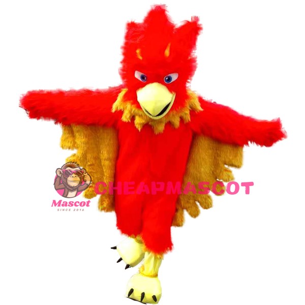 Long Fur Red Flame Bird Mascot Costume