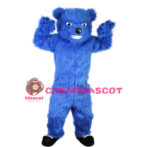 Long Fur Blue Bear Mascot Costume