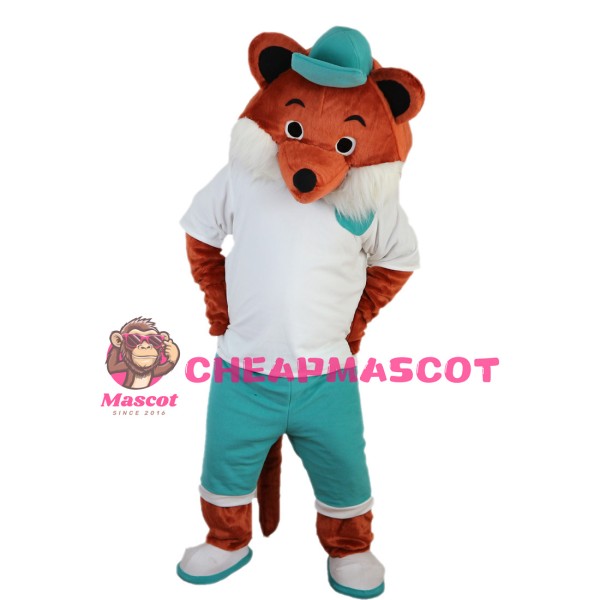 Brown Fox Wearing Green Pants Mascot Costume