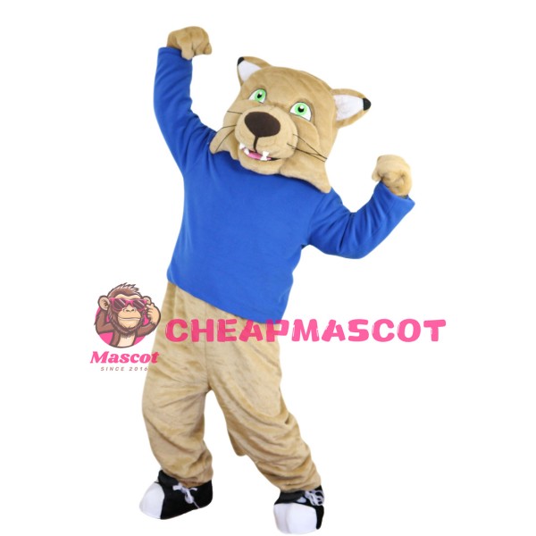 Khaki Tiger With Green Eyes Mascot Costume