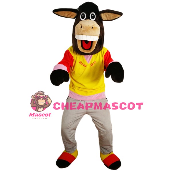 Standing Excited Brown Donkey Mascot Costume