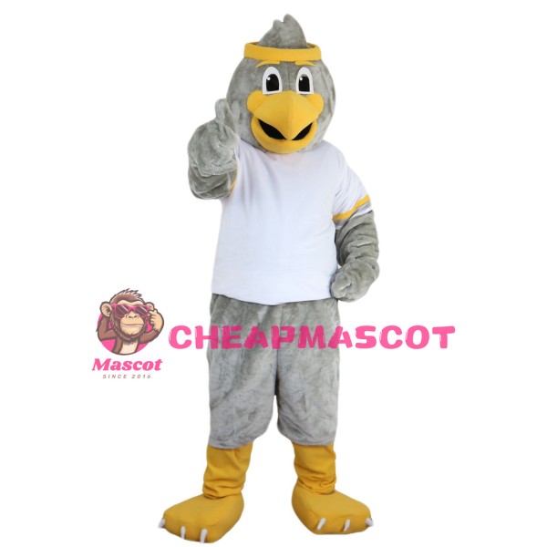 Grey Bird With White Shirt Mascot Costume