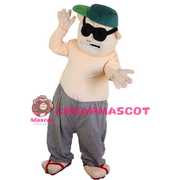 Fat Sumo Wrestler With Sunglasses Mascot Costume