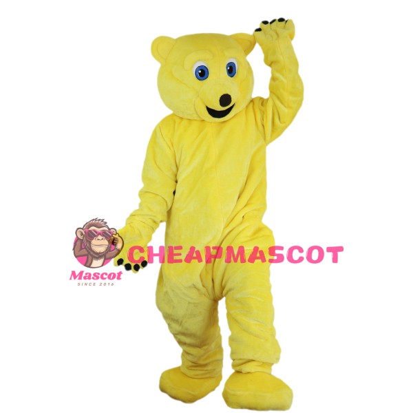 Bright Yellow Teddy Bear Mascot Costume