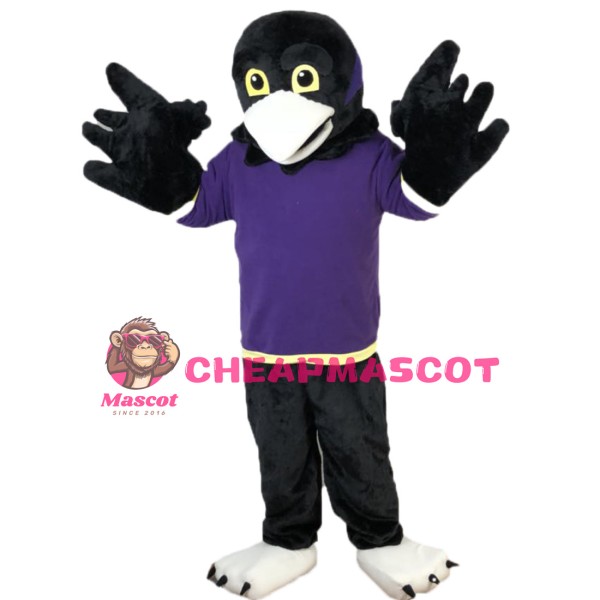 Crow Wearing Purple Clothes Mascot Costume