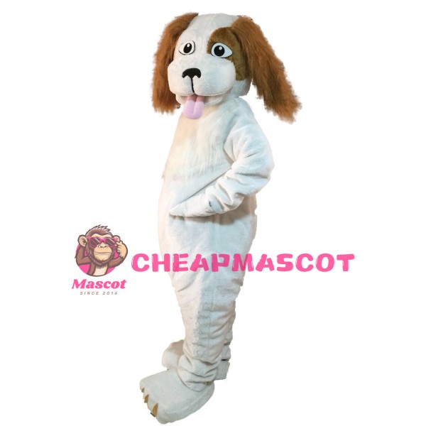 Honest White Dog With Tongue Out Mascot Costume