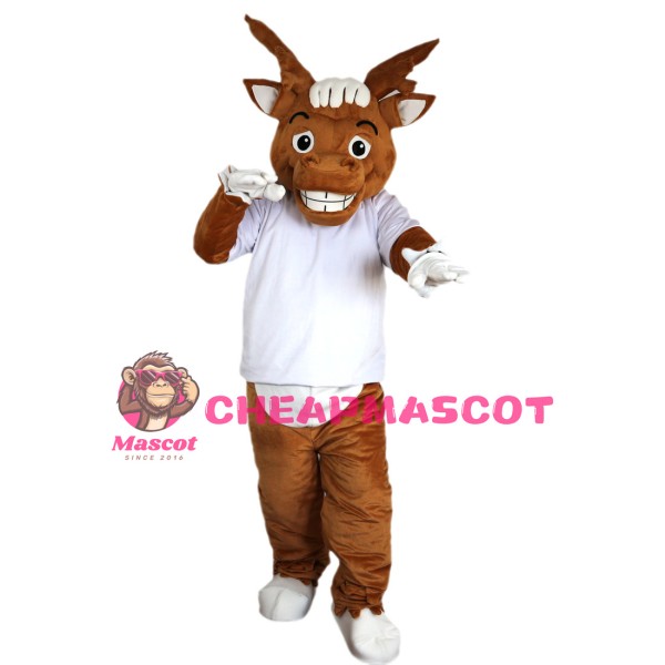 Lively Moose With White Shirt Mascot Costume