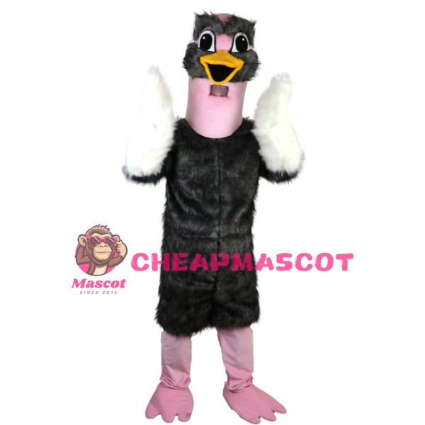 Black Ostrich With Pink Head Mascot Costume