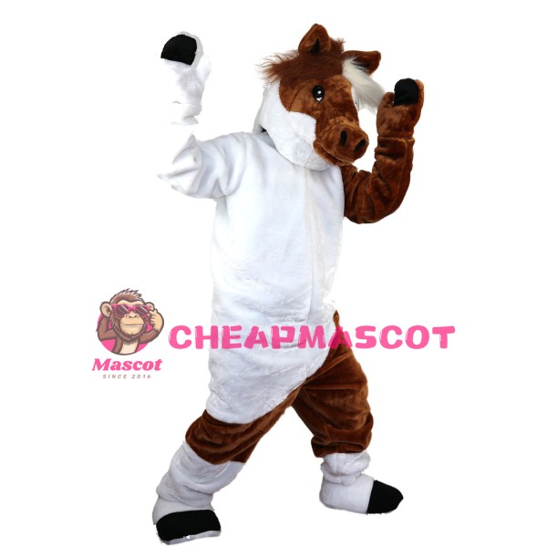 White & Brown Horse Mascot Costume