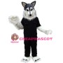 Long Fur White Wolf In Black Set Mascot Costume