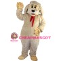 Khaki Dog Wearing Red Scarf Mascot Costume