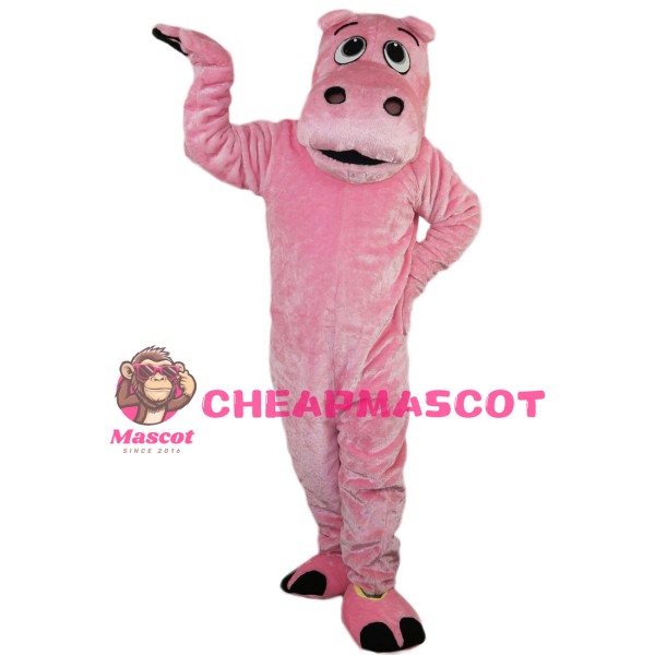 Doubtful Pink Hippo Mascot Costume